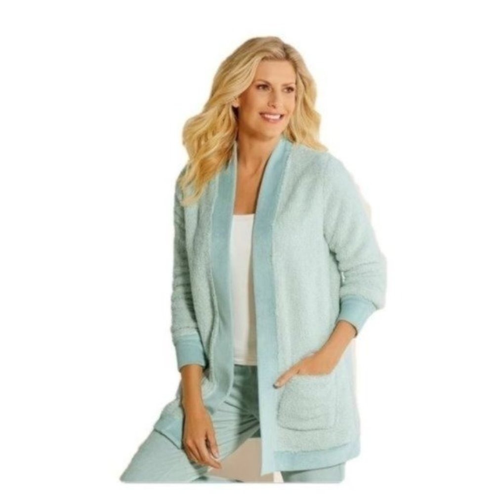 Soft Surroundings Curl Up Cardi Cardigan Soft Light Blue Sweater XL NWT